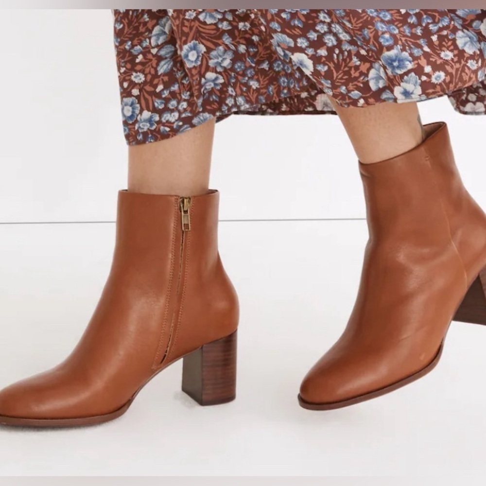 Madewell The Mira Side-Seam Ankle Boot tan brown leather size 7 booties